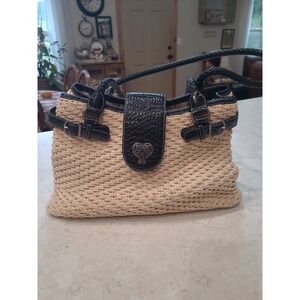 Brighton Woven Fiber Leather handbag Silver hardware braided straps multi pocket
